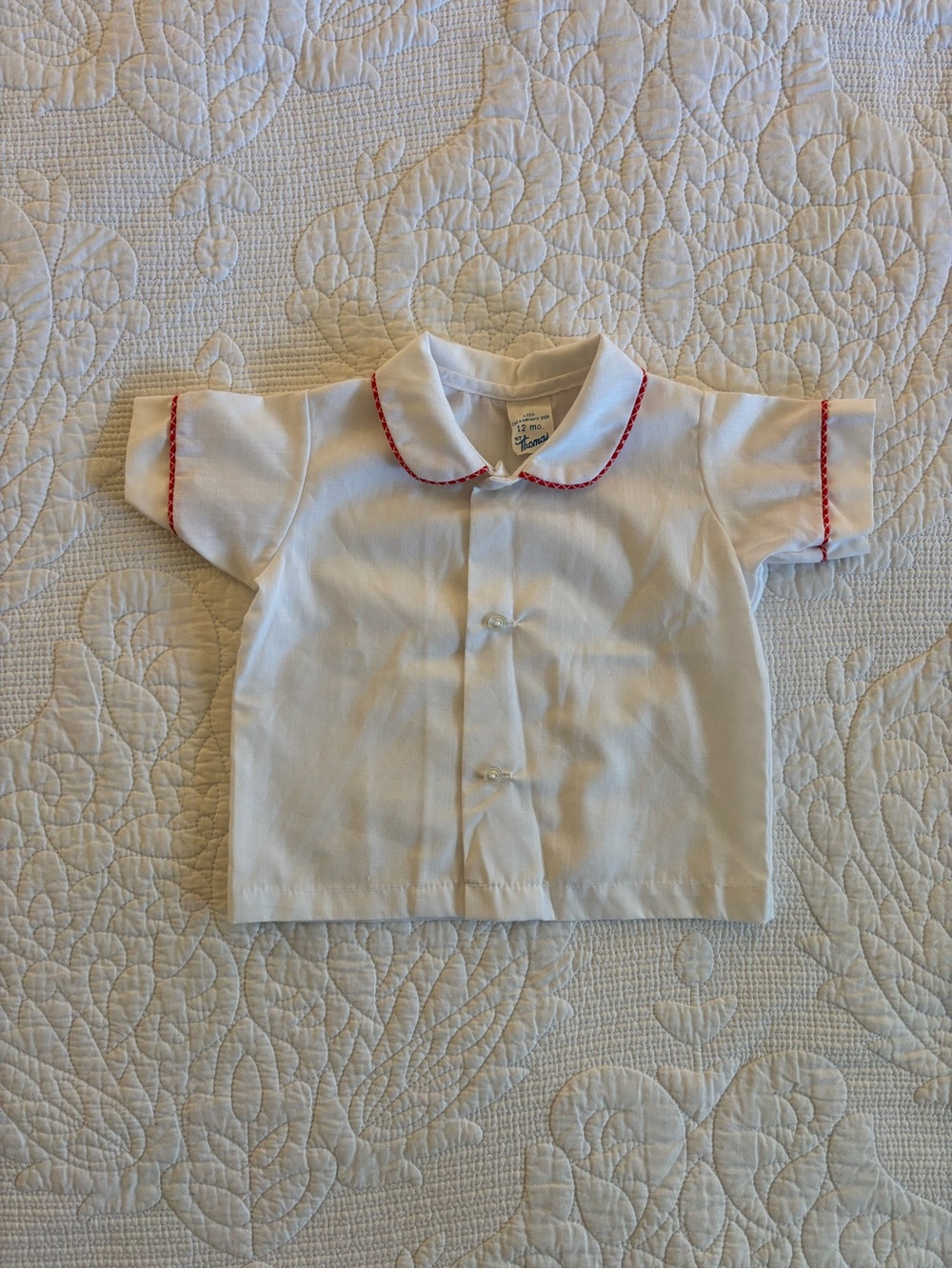 White Button-Front Baby Shirt with Red Trim - Kids Button Down